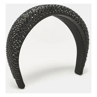 Prada Black Crystals Embellished Satin Headband