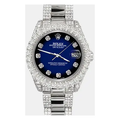 Rolex datejust pave 7.2ct iced diamond blue vignette Wristwatch