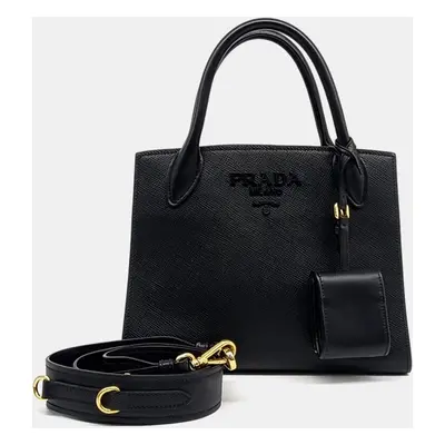 Prada Black Leather Monochrome Tote And Shoulder Bag