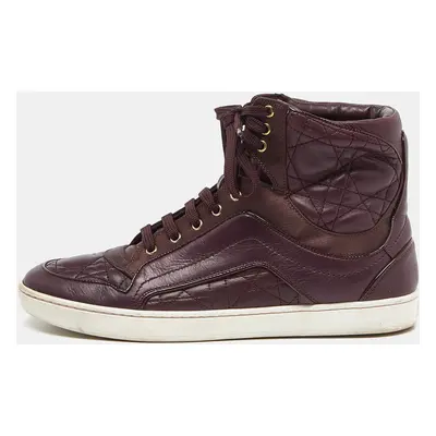 Dior Burgundy Quilted Leather and Satin High Top Sneakers Size