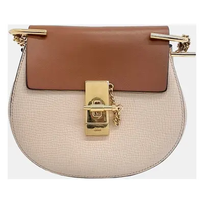 Chloe Beige Brown Leather Drew Chain crossbody Bag