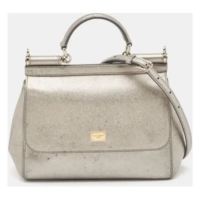 Dolce & Gabbana Silver Leather Medium Miss Sicily Top Handle Bag