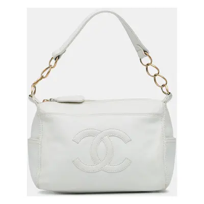 Chanel White CC Calfskin Chain Shoulder Bag