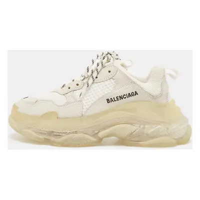 Balenciaga White Leather and Mesh Triple Low Top Sneakers Size