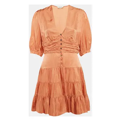 Sandro Orange Crepe Tiered V-Neck Mini Dress