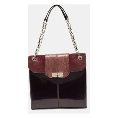 Cartier Burgundy Patent Leather/Suede and Snakeskin Classic Feminine Line Chain Bag