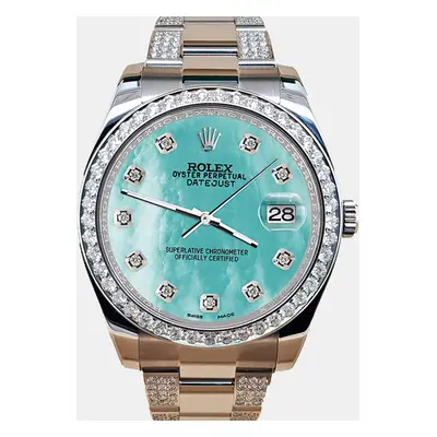 Rolex Custom Aquamarine MOP 5ct Diamond Stainless Steel Datejust II Automatic Men's Wristwatch m