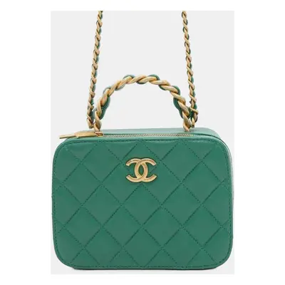 Chanel Green Small CC Quilted Lambskin Top Handle Vanity Case