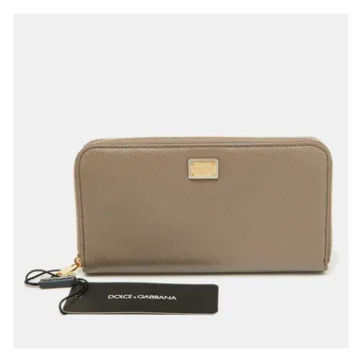 Dolce & Gabbana Taupe Leather Zip Around Wallet