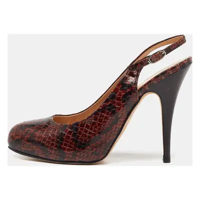 Giuseppe Zanotti Brown Python Embossed Leather Slingback Platform Sandals Size