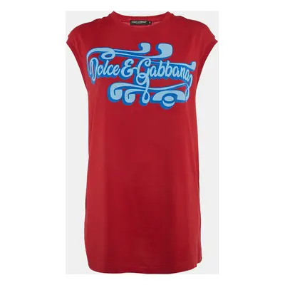 Dolce & Gabbana Red Printed Jersey Sleeveless T-Shirt