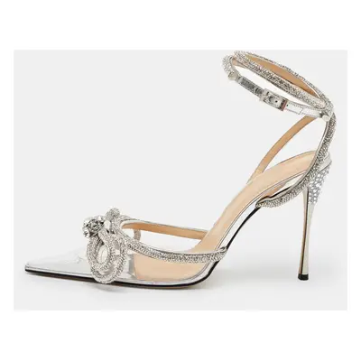 Mach & Mach Transparent/Silver PVC Crystal Embellished Double Bow Ankle Wrap Pumps Size 40.5