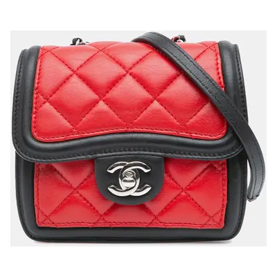 Chanel Red Mini Square Lambskin Graphic Flap Crossbody Bag