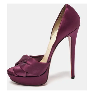 Christian Louboutin Purple Satin Volpi Peep Toe D'Orsay Pumps Size