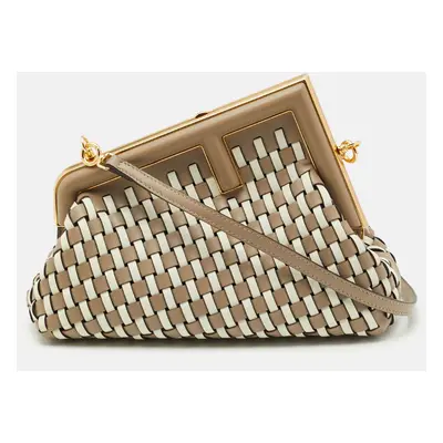 Fendi Beige/White Woven Leather First Shoulder Bag