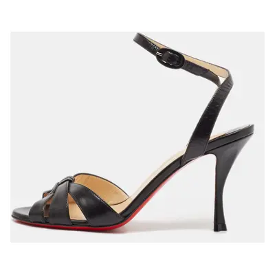 Christian Louboutin Black Leather Trezuma Ankle Strap Sandals Size 36.5