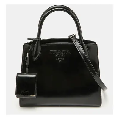 Prada Black Leather Small Monochrome Tote