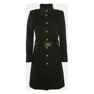 Roberto Cavalli Black Wool Belted Button Detail Trench Coat