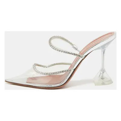 Amina Muaddi Transparent PVC Crystal Embellished Gilda Mules Size 37.5