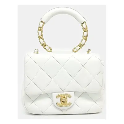 Chanel White Leather round top handle shoulder bag