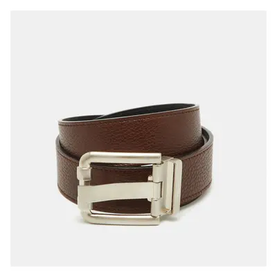 Salvatore Ferragamo Dark Brown/Black Leather Cut to Size Buckle Belt