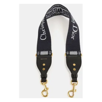 Dior Navy Embroidered Canvas and Leather Ring Shoulder Strap