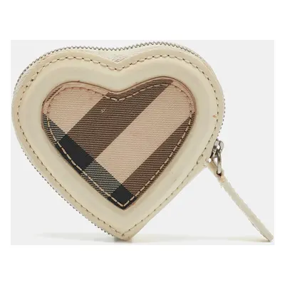 Burberry White Patent Leather and Nova Check Coated Canvas Heart Coin Purse