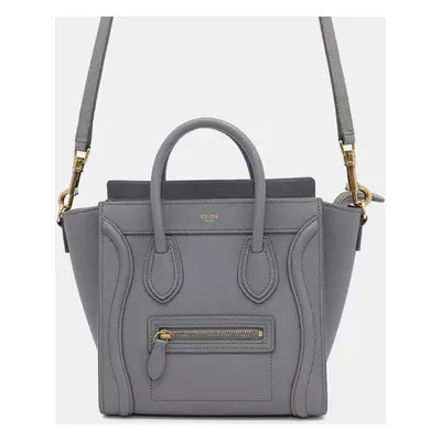 Celine Gray Leather Nano Luggage Shopper Tote Bag