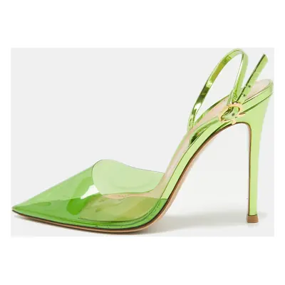 Gianvito Rossi Green Leather and PVC Ribbon Slingback Pumps Size