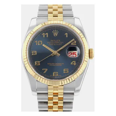 Rolex Blue 18k Yellow Gold Stainless Steel Datejust Automatic Men's Wristwatch