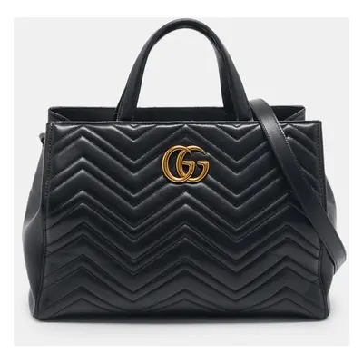 Gucci Black Matelasse Leather GG Marmont Tote