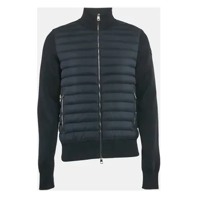 Moncler Navy Blue Nylon and Cotton Knit Maglia Tricot Cardigan Jacket