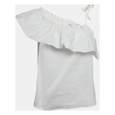 RED Valentino White Ruffled One-Shoulder Tie-Up Detail Top