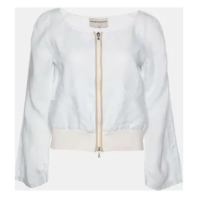 Emporio Armani Pale Blue Zip Up Cropped Jacket