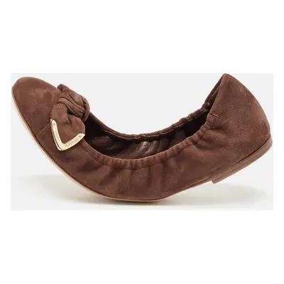 Louis Vuitton Brown Suede Leather Bow Knot Scrunch Ballet Flats Size