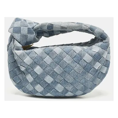 Bottega Veneta Blue Denim Effect Intrecciato Leather Mini Jodie Hobo