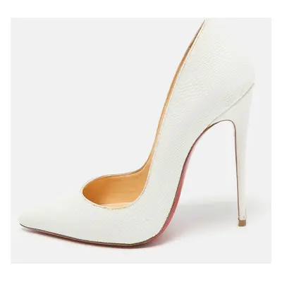 Christian Louboutin White Lizard Embossed Leather So Kate Pumps Size