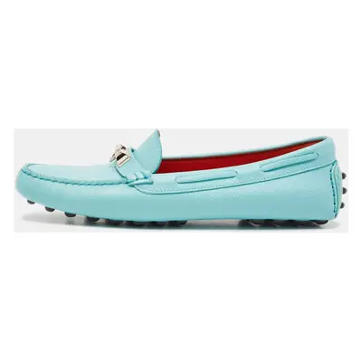 Hermes Light Blue Leather Irving Slip On Loafers Size 37.5