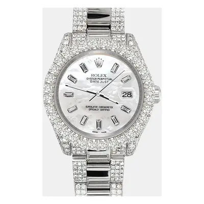 Rolex pave 7.2ct iced diamond white mop baguette dial datejust Wristwatch