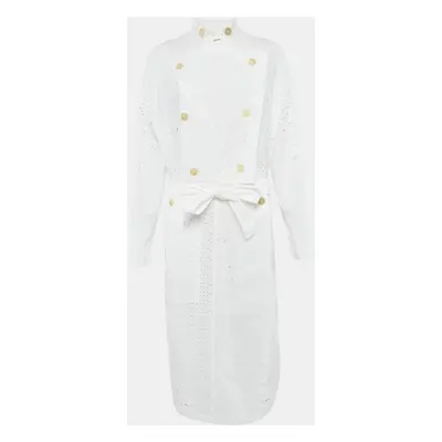 Loewe White Broderie Anglaise Cotton Belted Coat