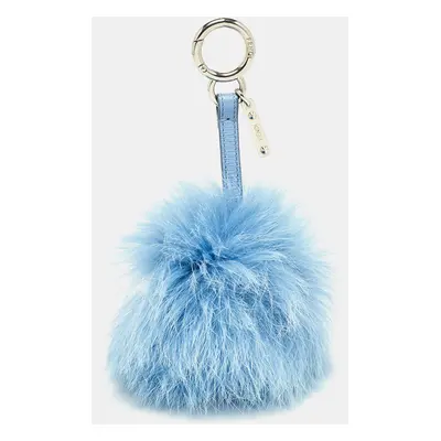 Fendi Blue Fur and Leather Pom Pom Bag Charm