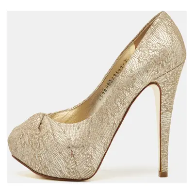 Gina Gold Woven Straw Claire Platform Pumps Size 36.5