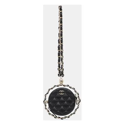 Chanel Black CC Quilted Lambskin Round Chain Around Clutch With Chain