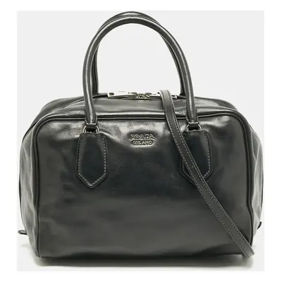 Prada Black Leather Double Compartment Bauletto Satchel