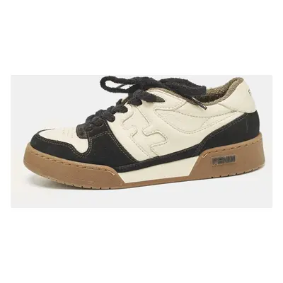 Fendi Cream/Black Leather And Suede Match Lace Up Sneakers Size