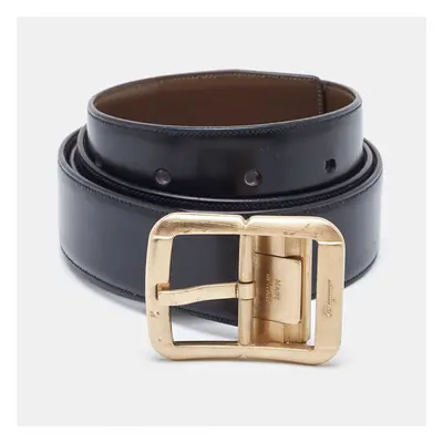 Salvatore Ferragamo Black/Tan Leather Cut to Size Reversible Buckle Belt