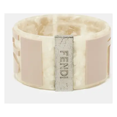 Fendi Logo Resin Silver Tone Bangle Bracelet