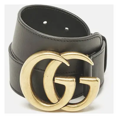 Gucci Black Leather GG Marmont Buckle Belt