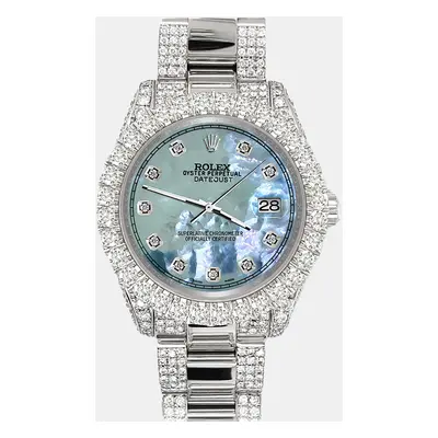 Rolex datejust pave 7.2ct iced diamond tahitian blue mop track Wristwatch