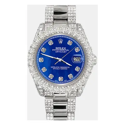 Rolex datejust pave 7.2ct iced diamond royal blue mop track Wristwatch